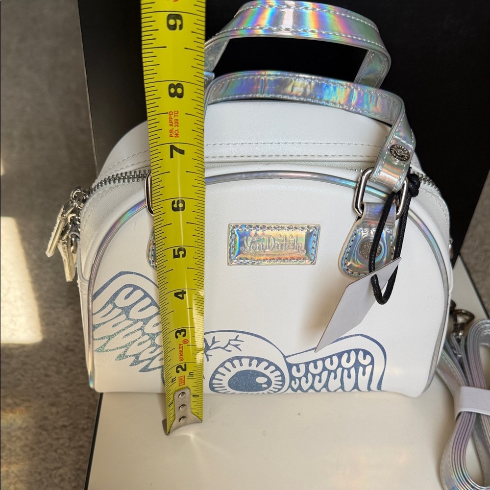 Von Dutch White Mini Dome Bag with Iridescent Handles - Picture 7 of 10